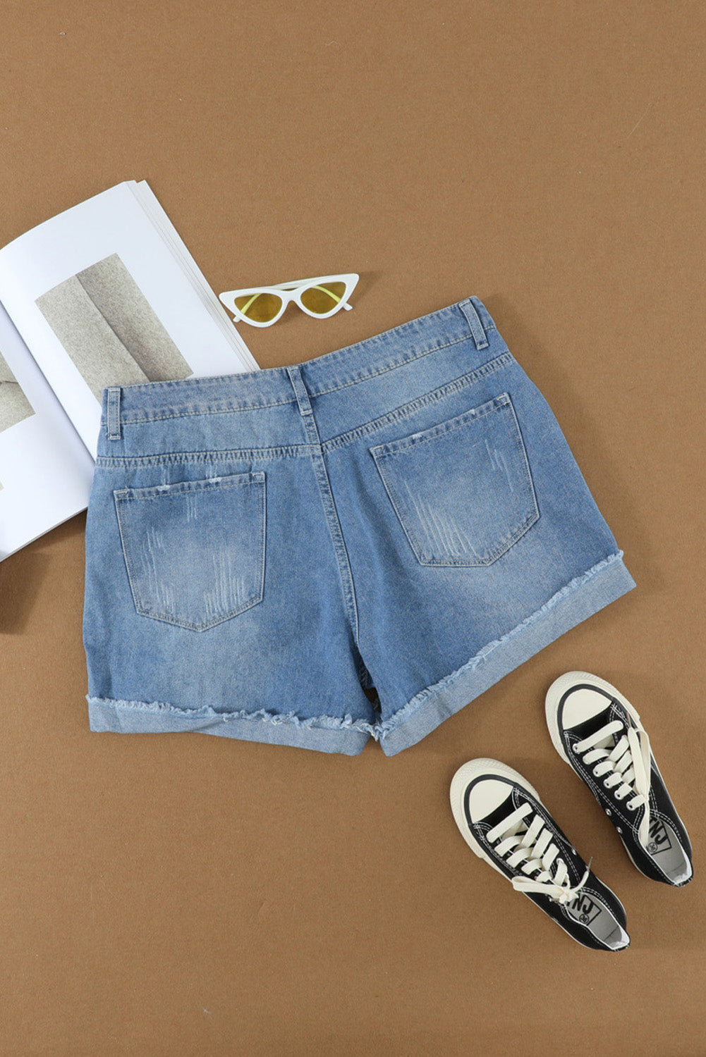 Women's Shorts with Distressed Ripped Rolled Hem Denim