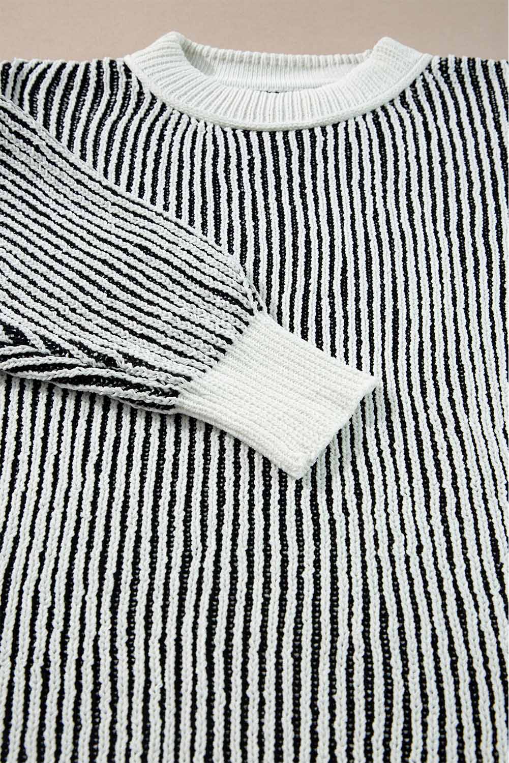 Knit Striped Textured Contrast Edge Loose Knit Top