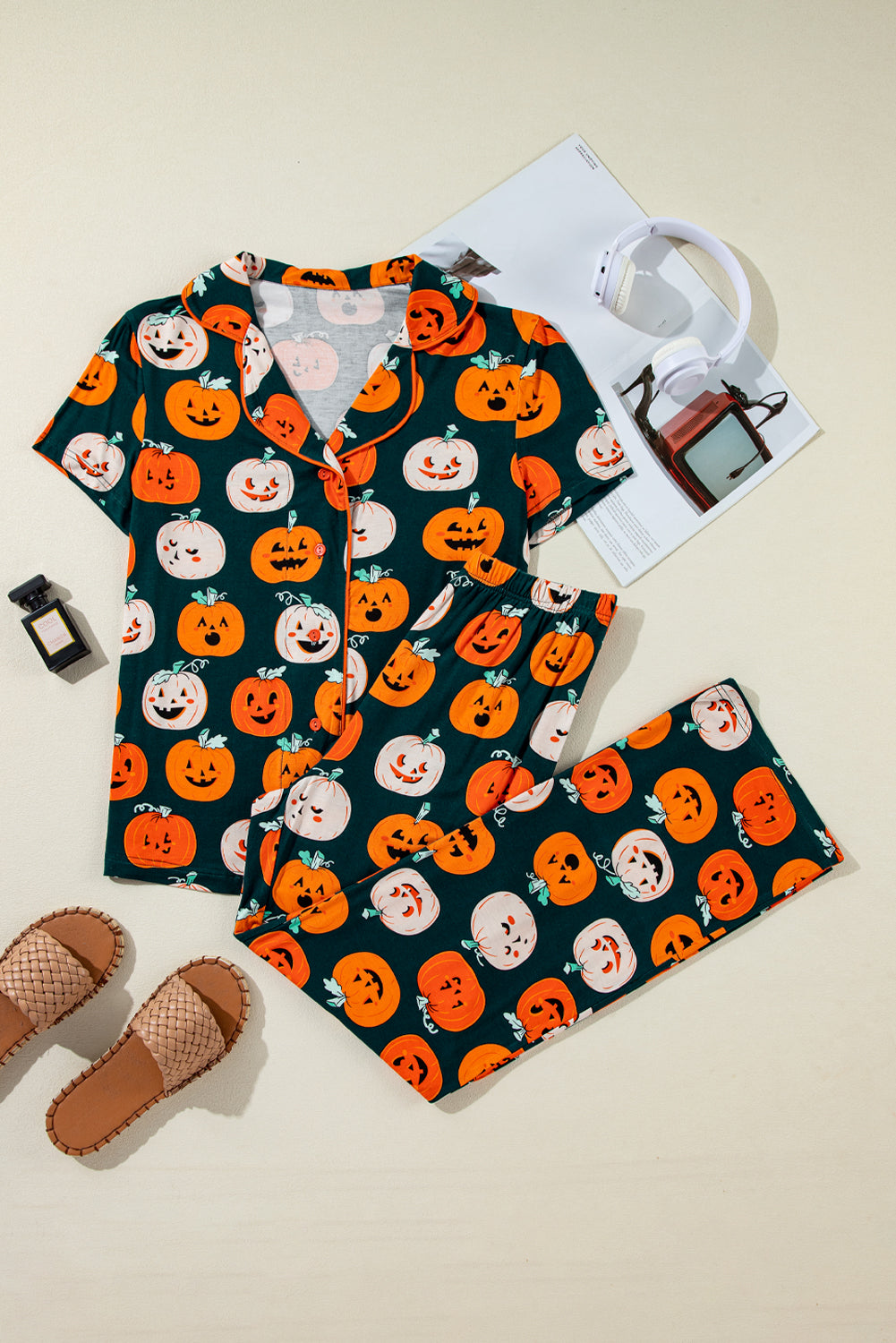 Pattern Short-Sleeved Halloween Short-Sleeved Shirt Pajama Set