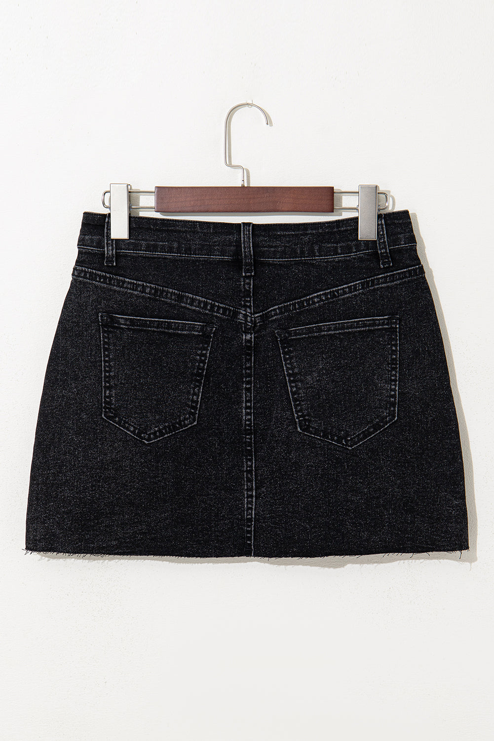 Mineral Carbon Grey Wash Ripped Raw Hem Denim Mini Skirt