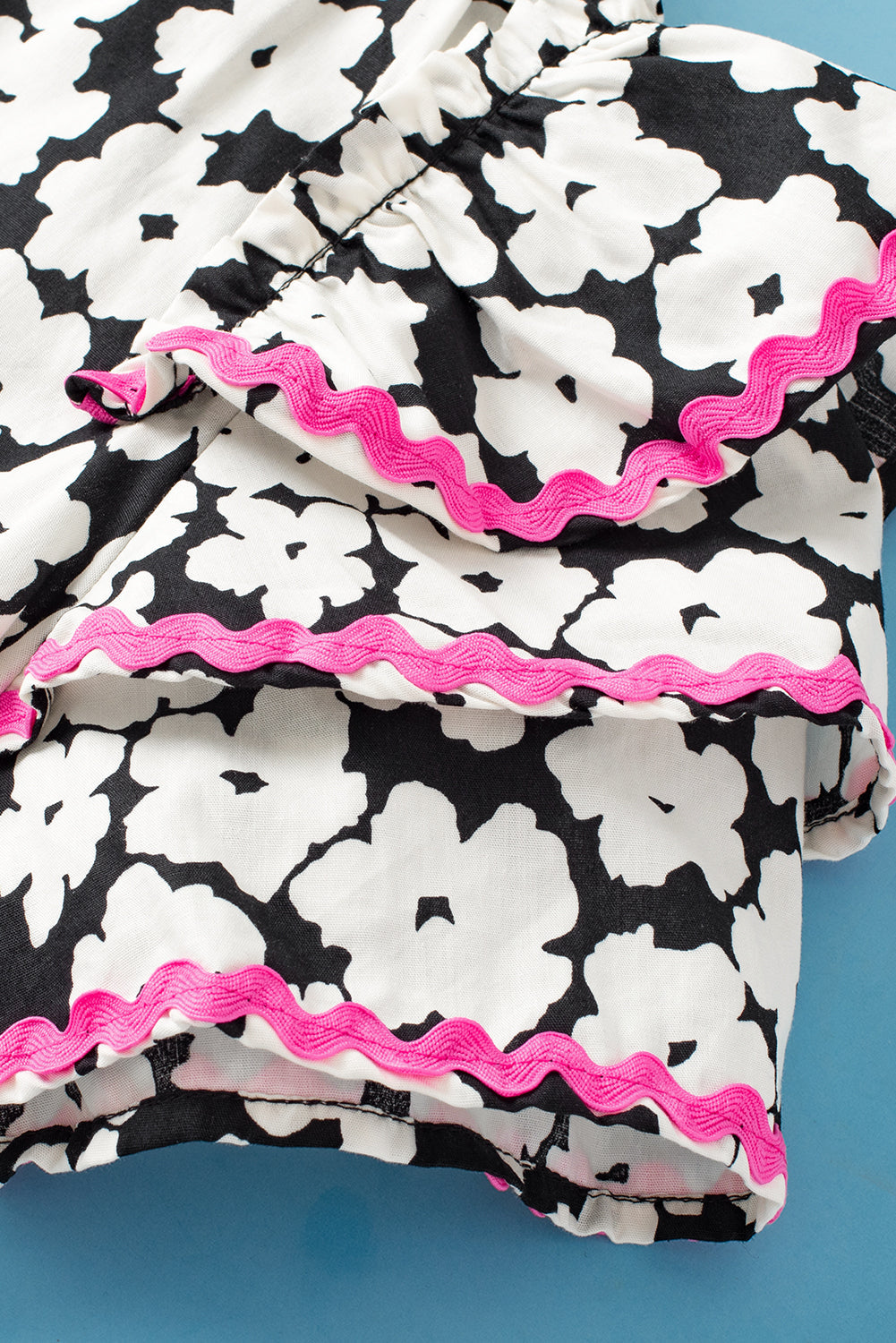 Women's Blouse Featuring Layered Ruffle-Trimmed Sleeve Floral-Print