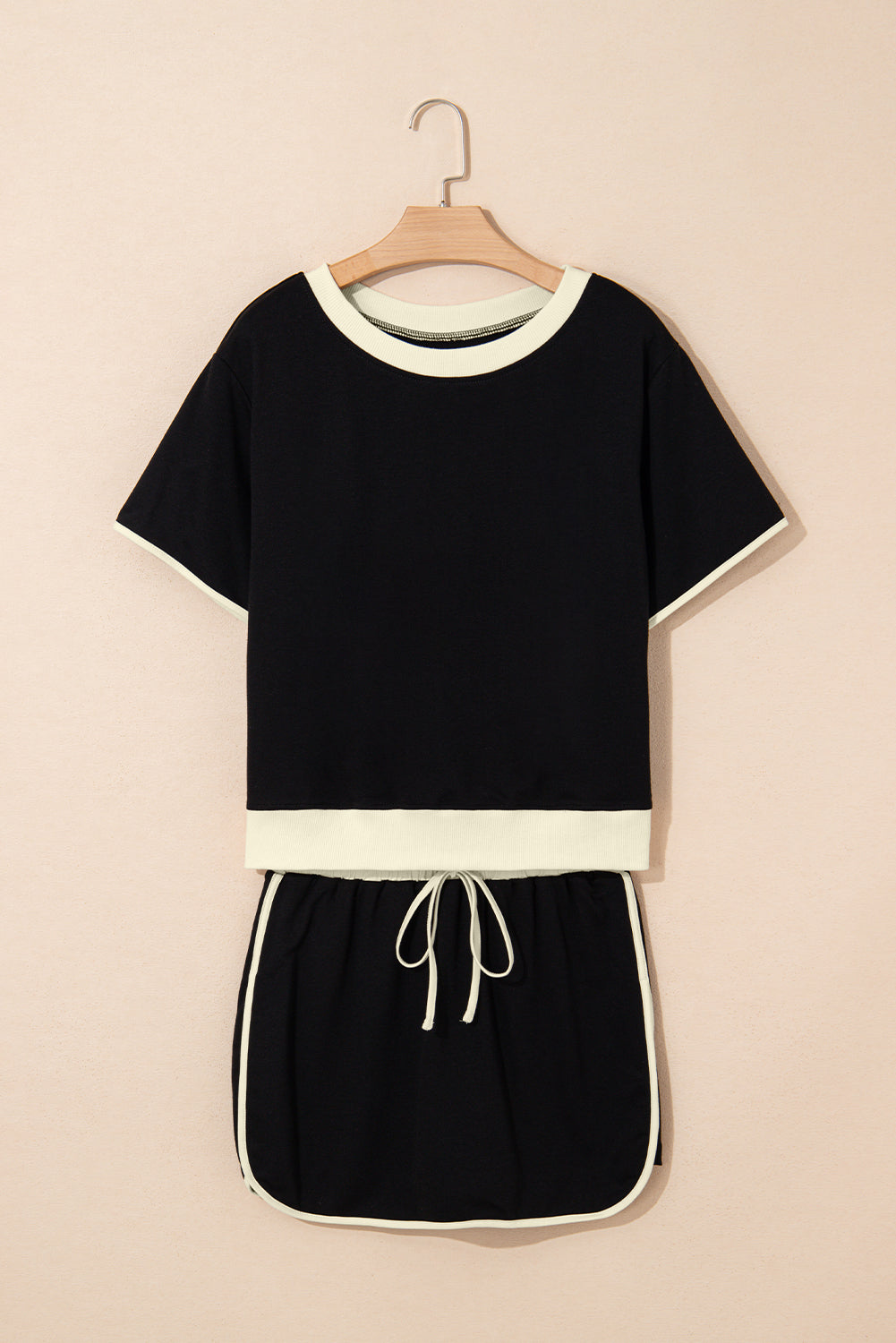 Colorblock Edge Drop-Shoulder T Shirt and Skort 2-Piece Outfit in Black