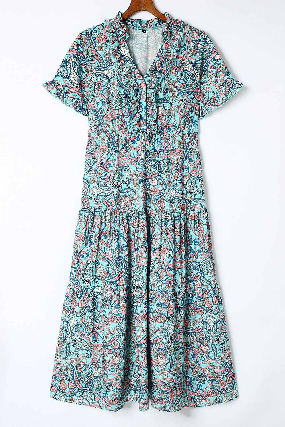Women's Maxi Dress with Paisley Bohemian Ruffle-Trimmed Layered