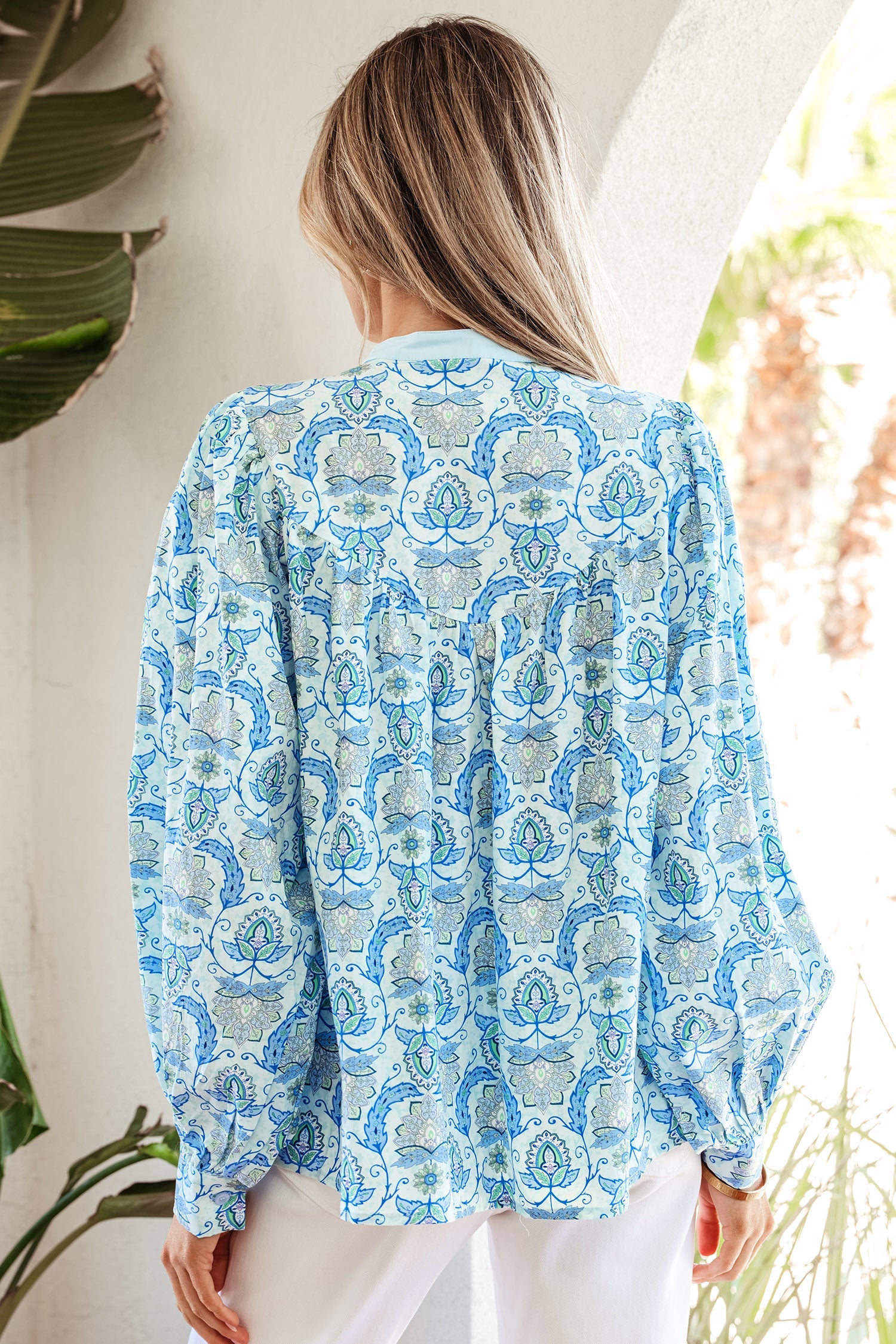 Paisley Print Puff Sleeve Loose Shirt