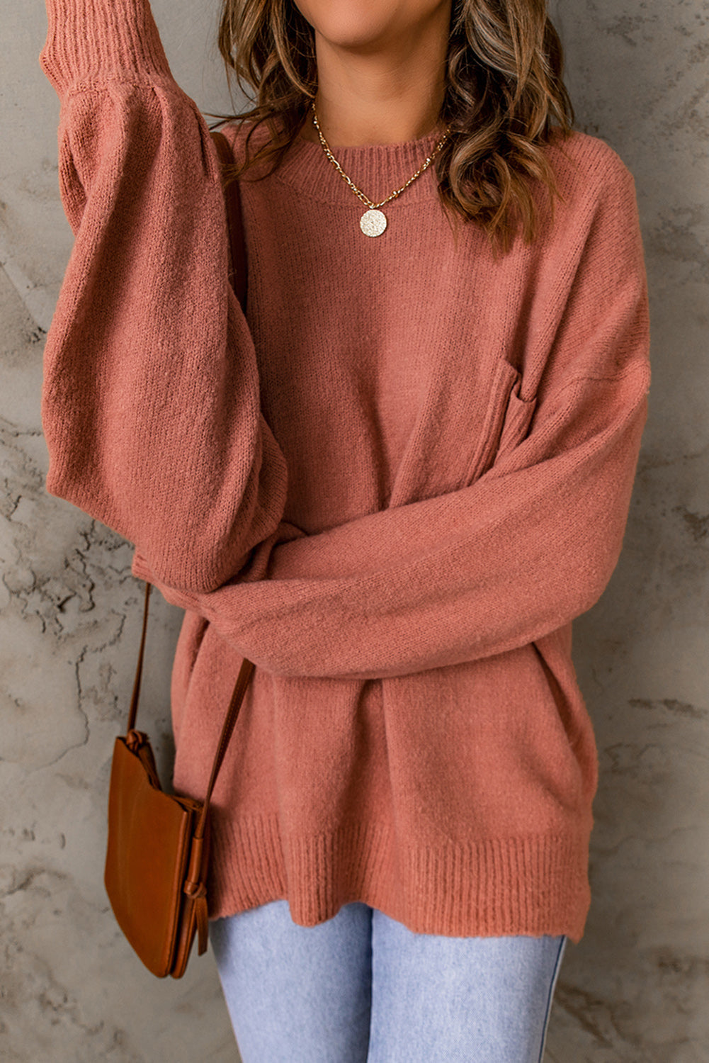 Women's Sweater Featuring Puffy Sleeve Pocket-Detail