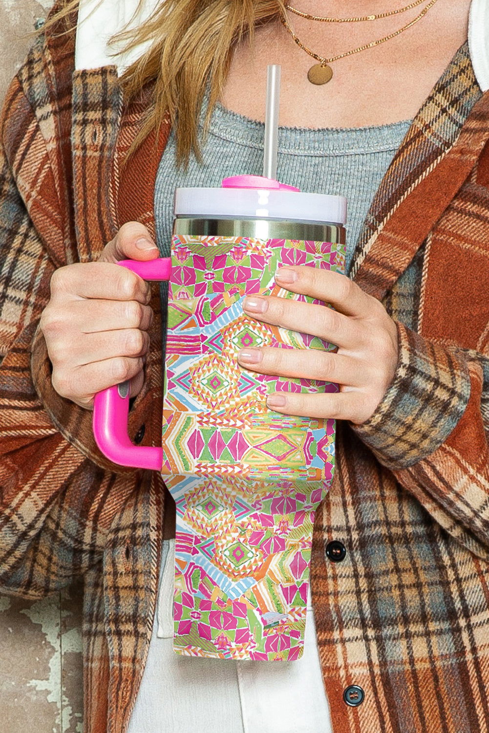 Print Stainless Geometric Stainless Steel Large Vacuum Cup 40oz