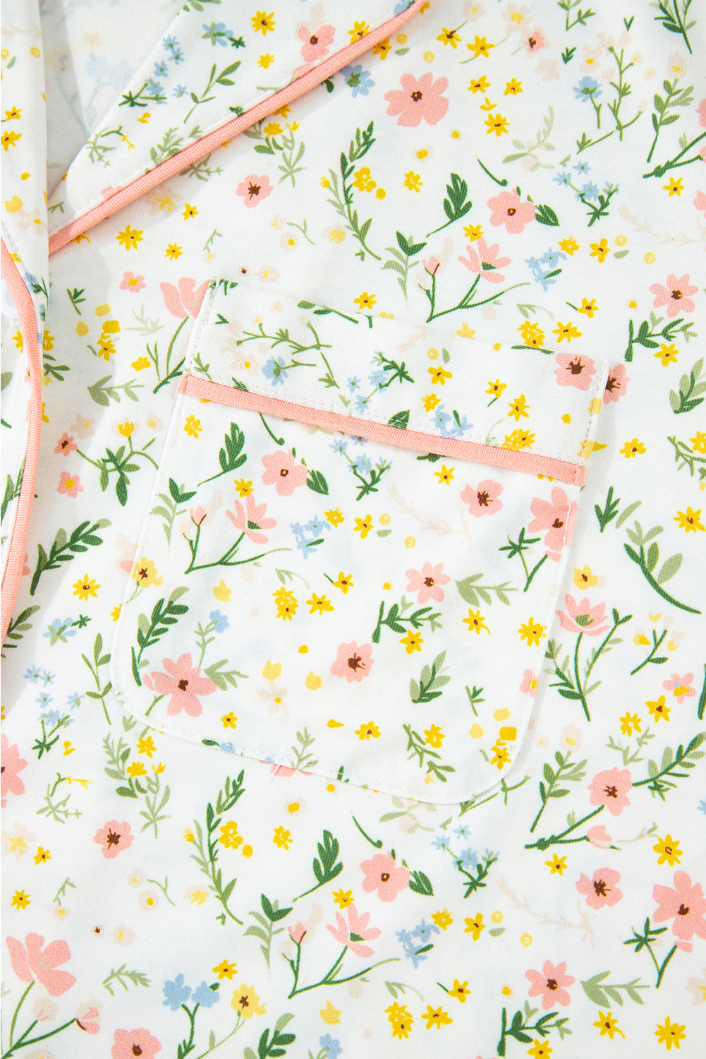 Contrast Pipping Floral-Print Pipping Short Pajamas Set Style