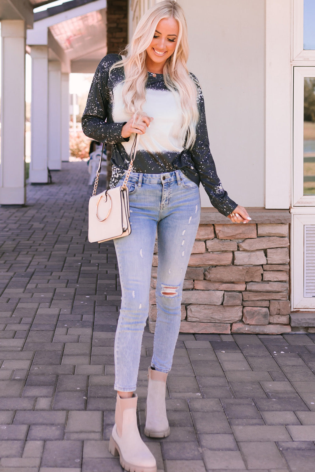 Women's Retro Bleached Leopard-Print Spot Pullover