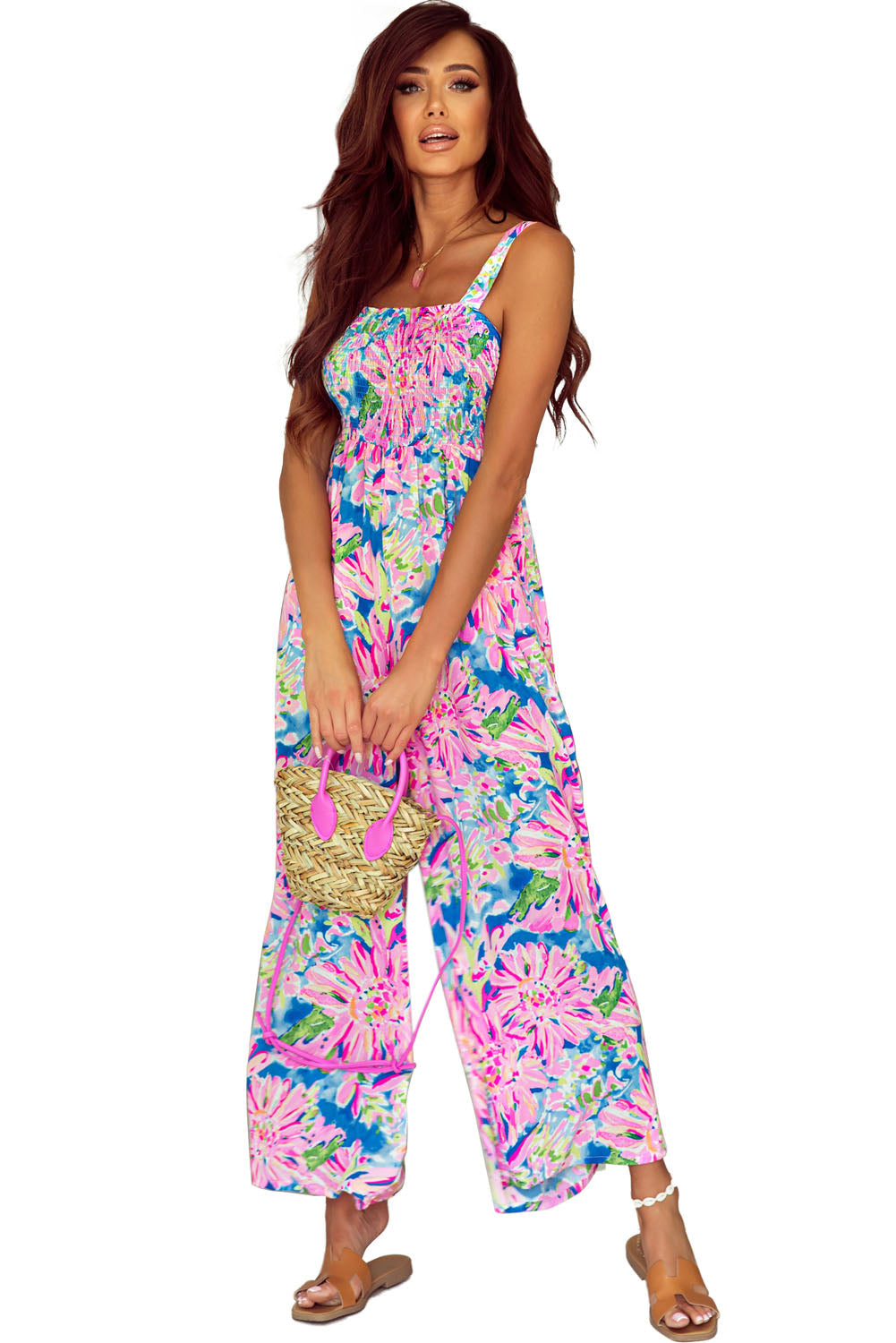 Women's Wide Abstract Floral-Print Leg Jumpsuit