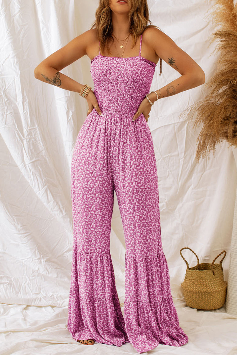 Women's Shirred Bodice Wide Leg Jumpsuit