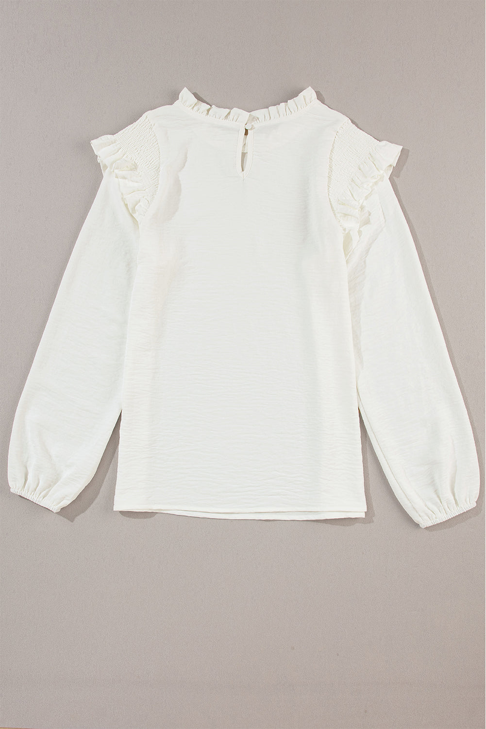 Women's Blouse Featuring Frill-Trimmed Neck Ruffle-Trimmed Trim Bubble Sleeve