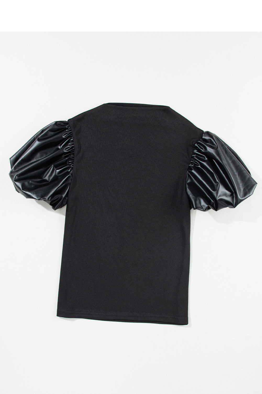 Women's Puff Mock Neck Faux Leather Top