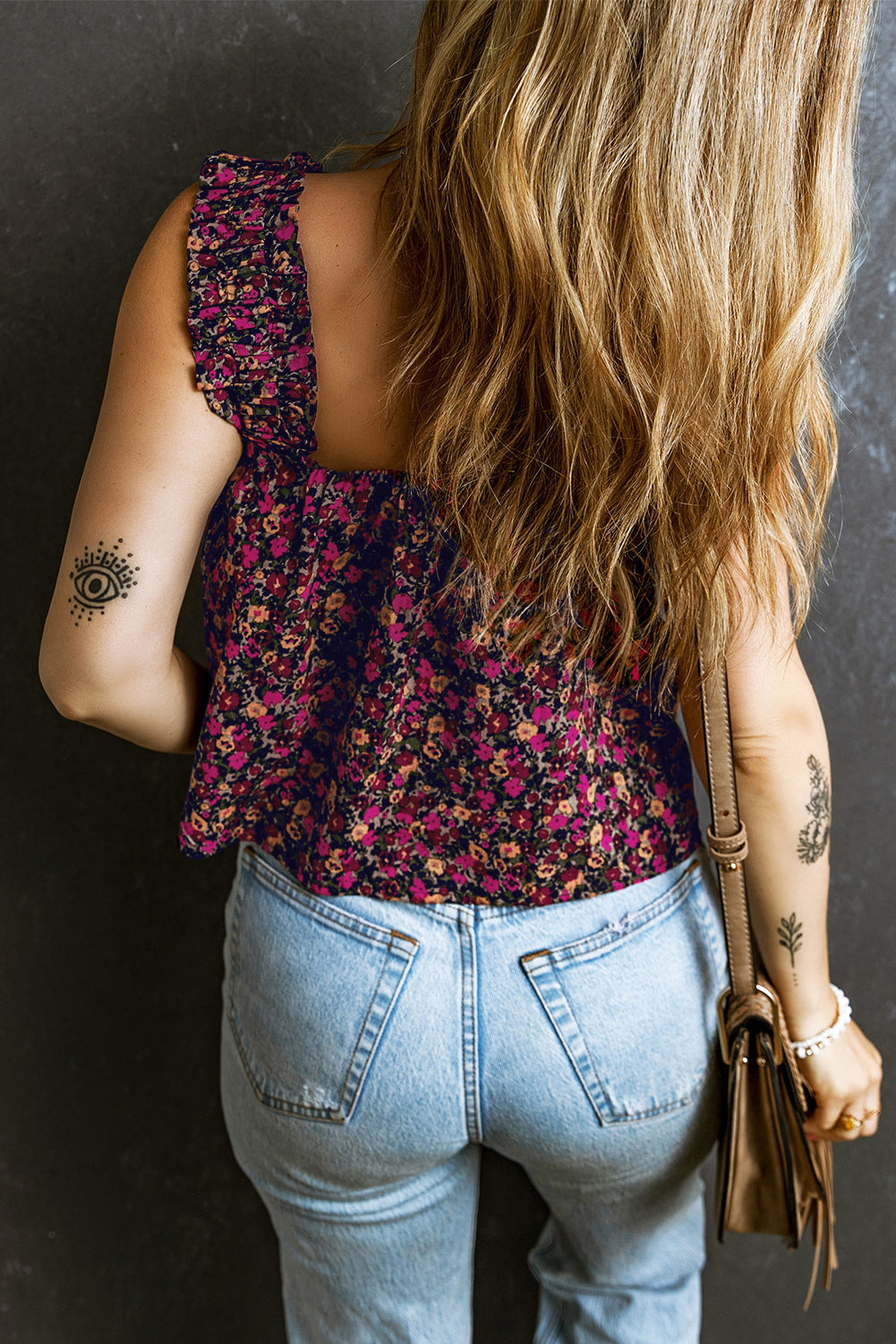 Women's Frill-Trimmed Straps Floral-Print Bohemian Tank Top