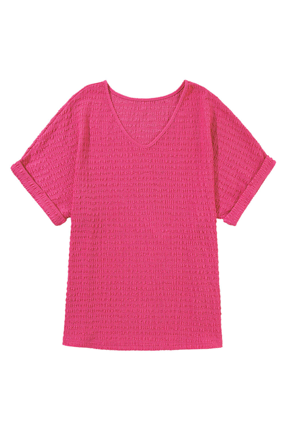 Women's Tee Featuring V Neck Textured Rolled Sleeve