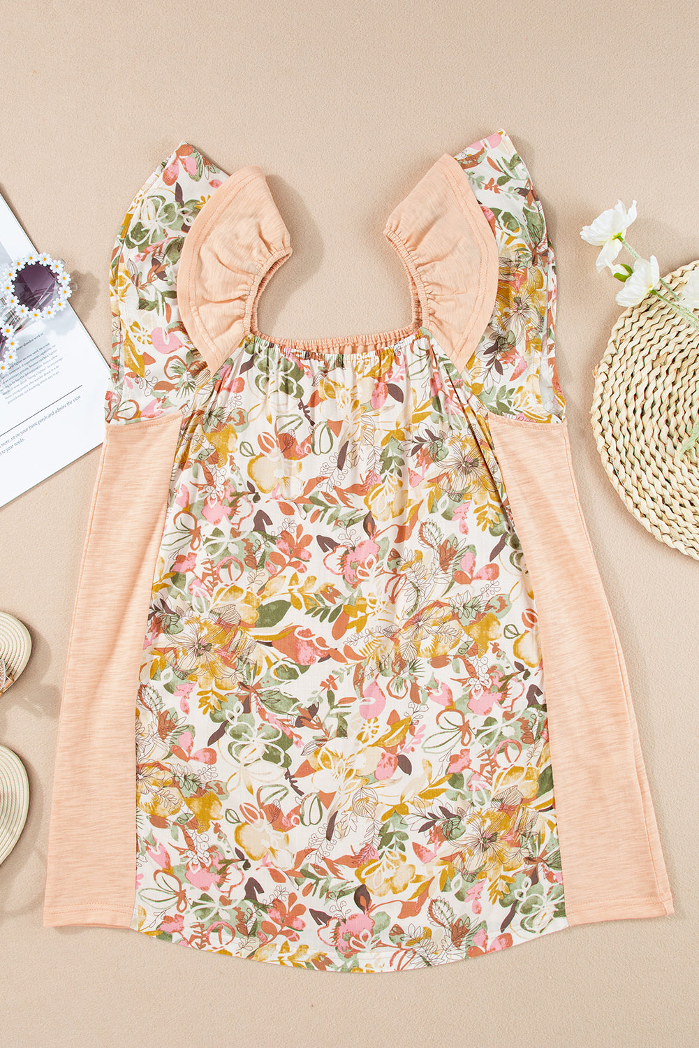 Blouse for Women Floral-Print Ruffle-Trimmed Sleeve