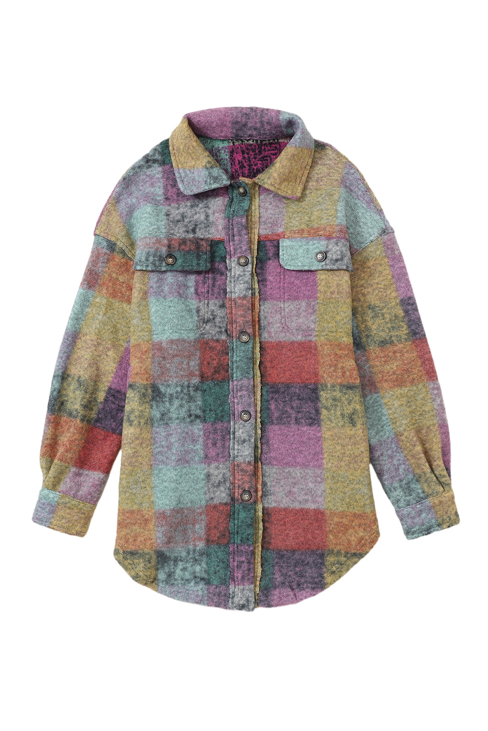 Women's Shacket Featuring Oversize Brushed Plaid Pocket-Detail