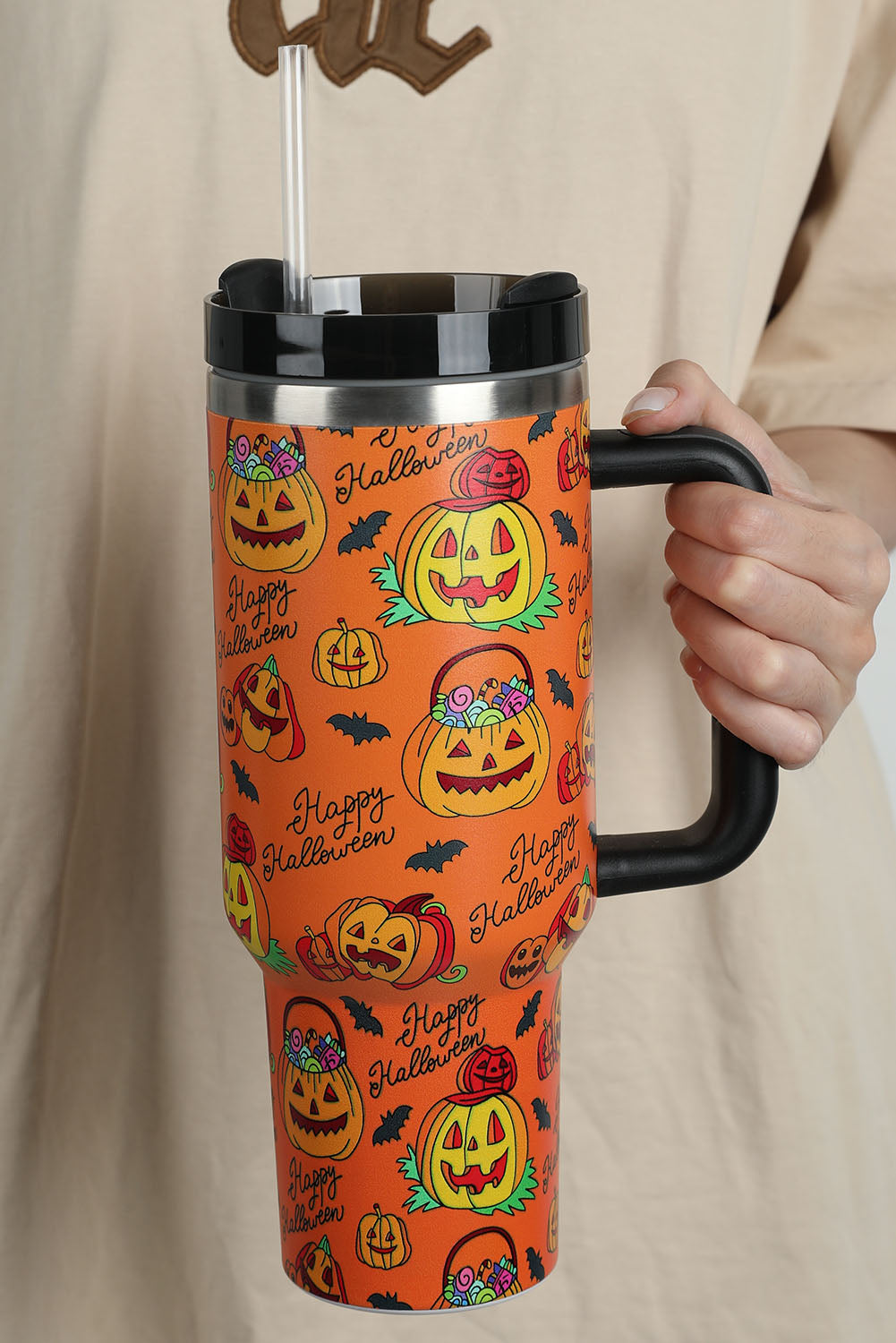 Pumpkin Print Halloween Print Handle Large Tumbler 40oz