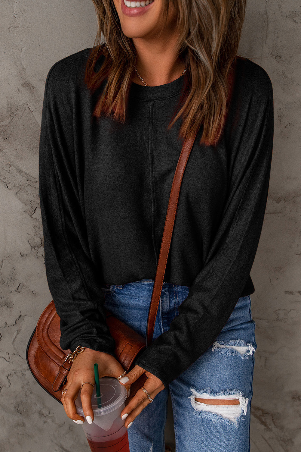 Women's Top Featuring Solid Color Long-Sleeve