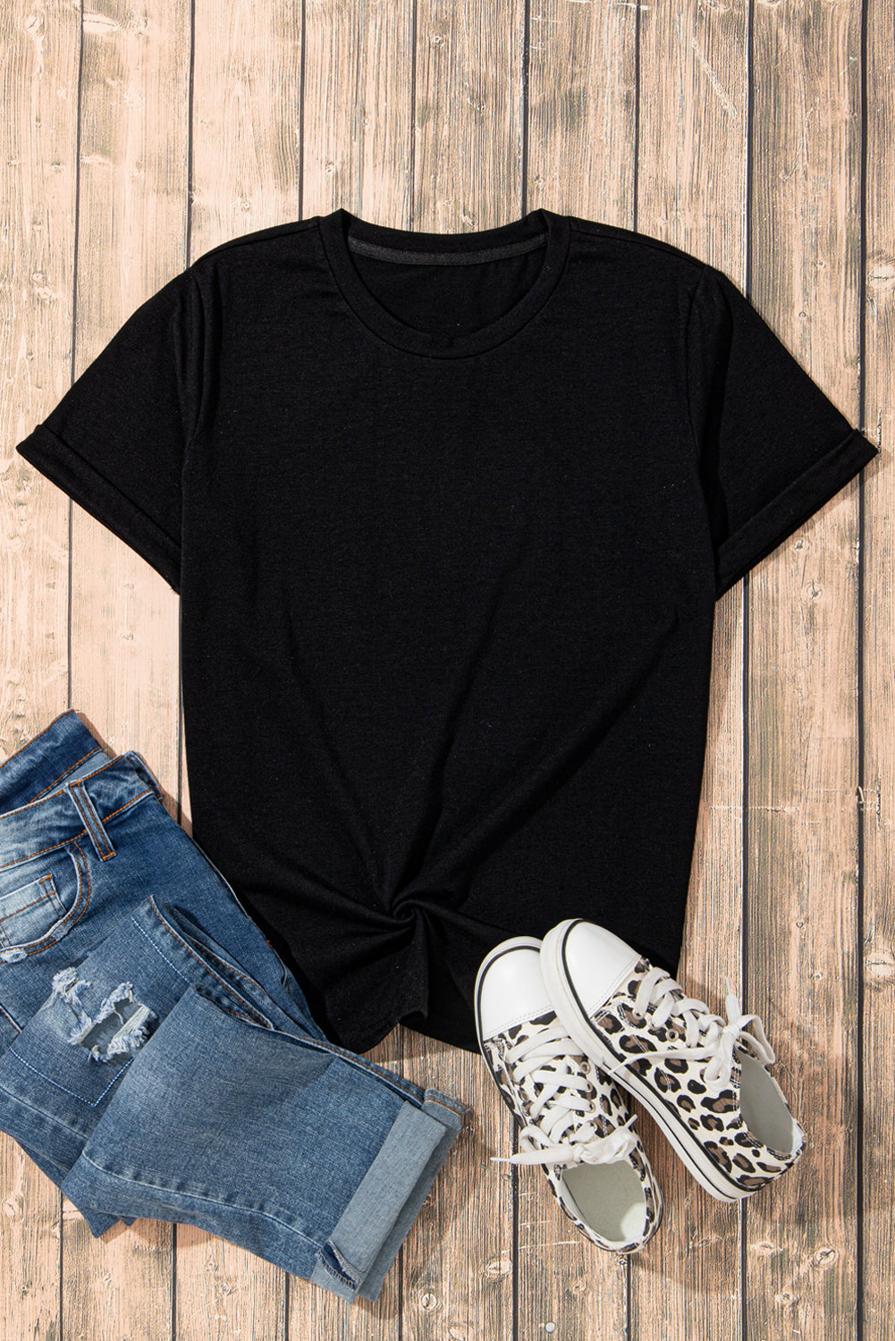 Women's Tee Featuring Crew Neck Everyday Plain