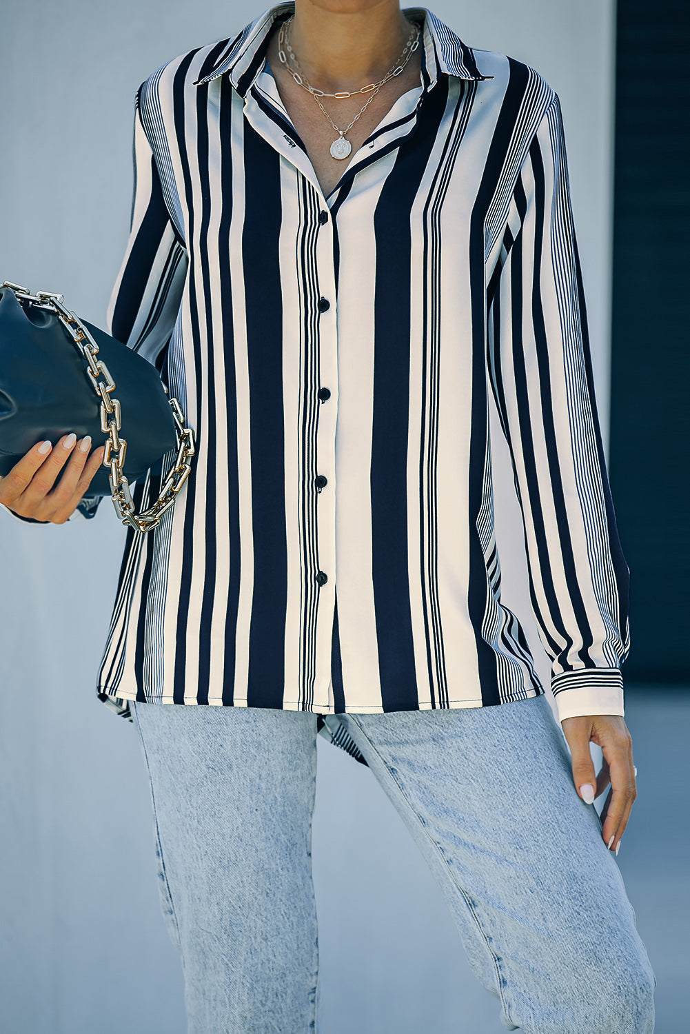 Women's Shirt with Navy Striped Contemporary Women
