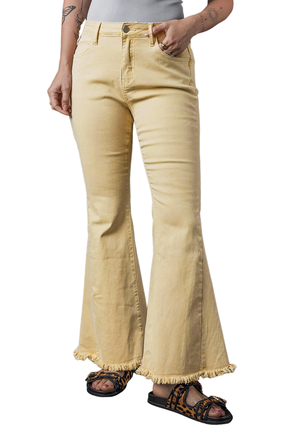 Women's Jeans Featuring Raw Edge Mid Waist Flared