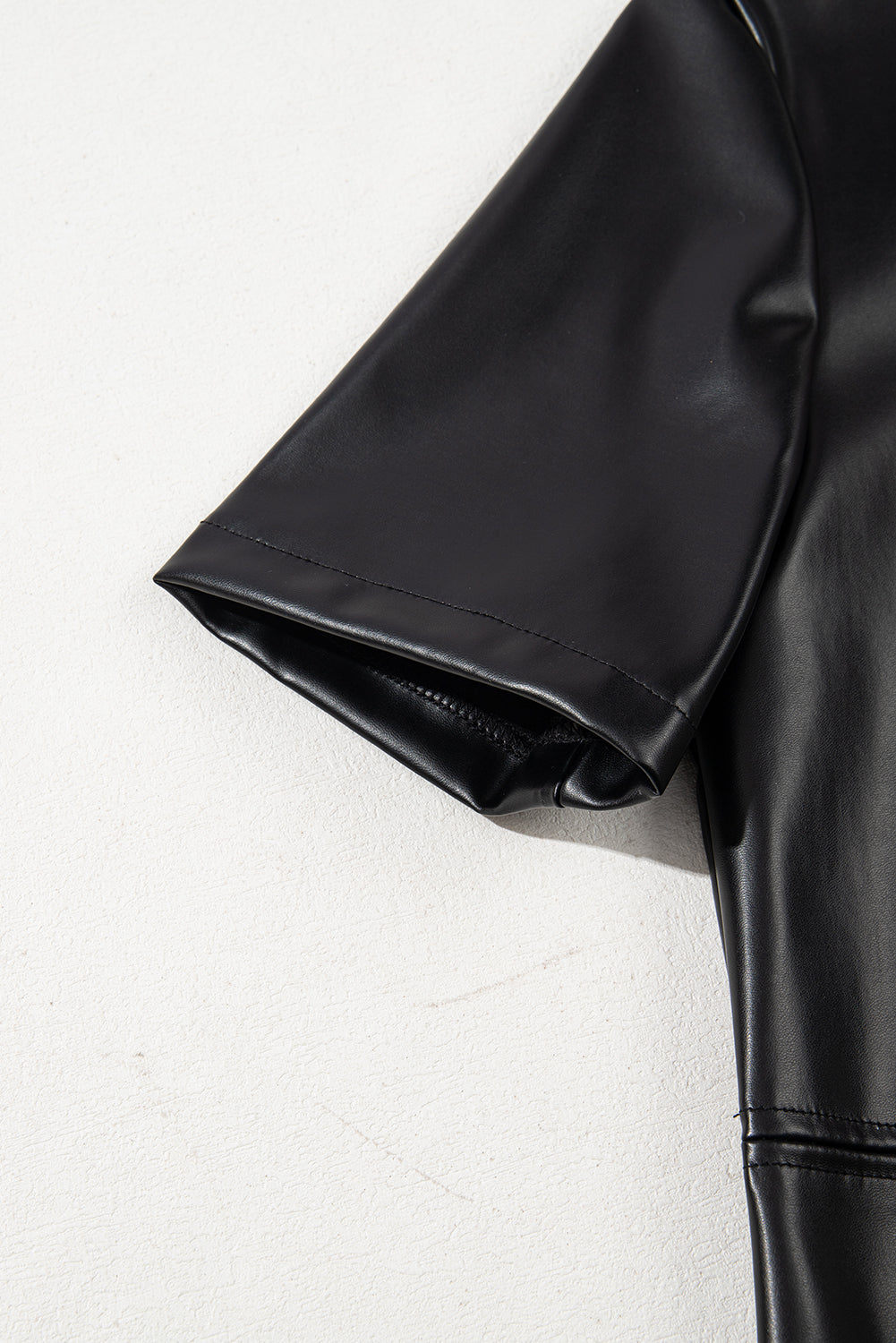 Black Faux Leather Loose Short Dress