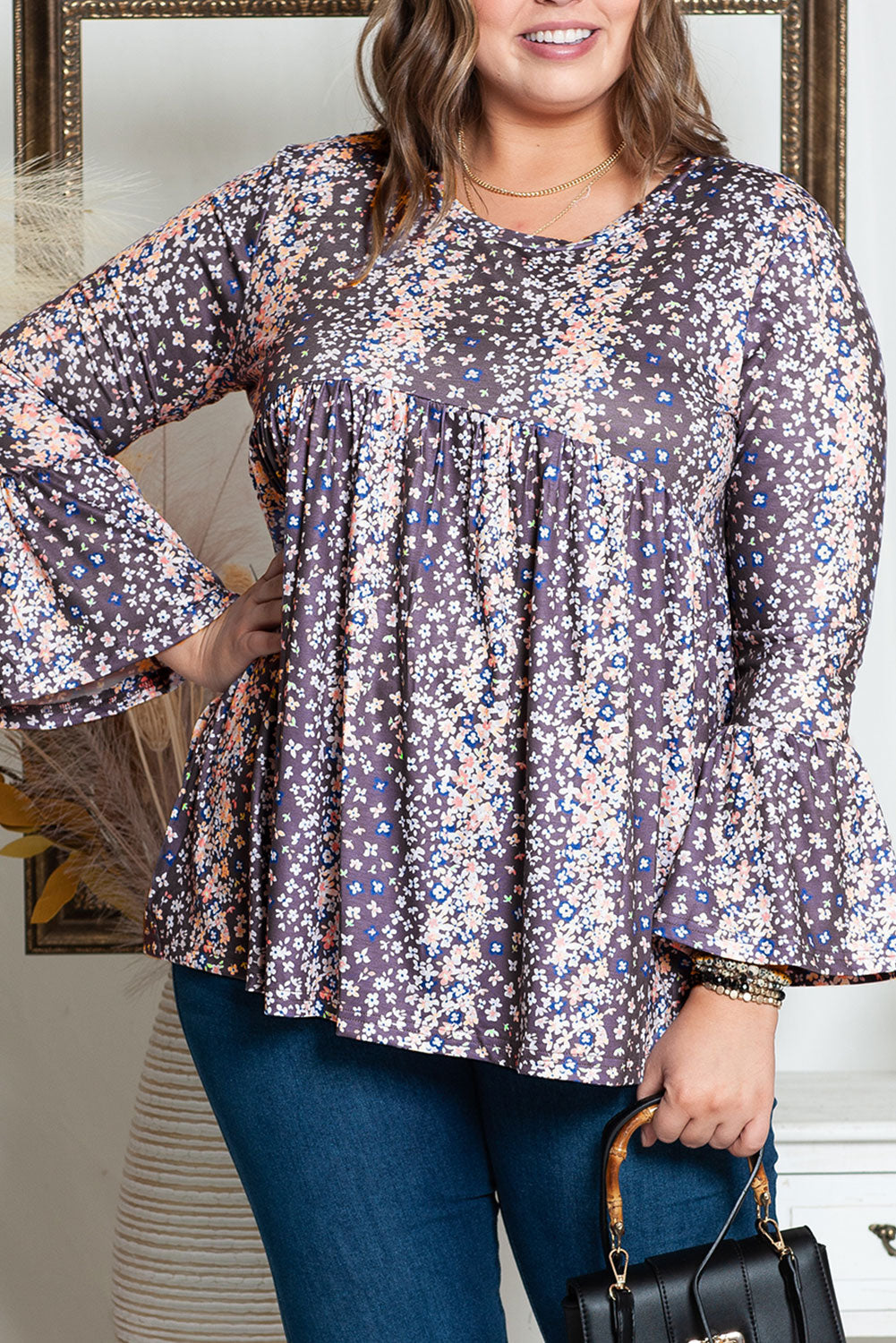 Women's Blouse with Floral-Print Plus Size Babydoll