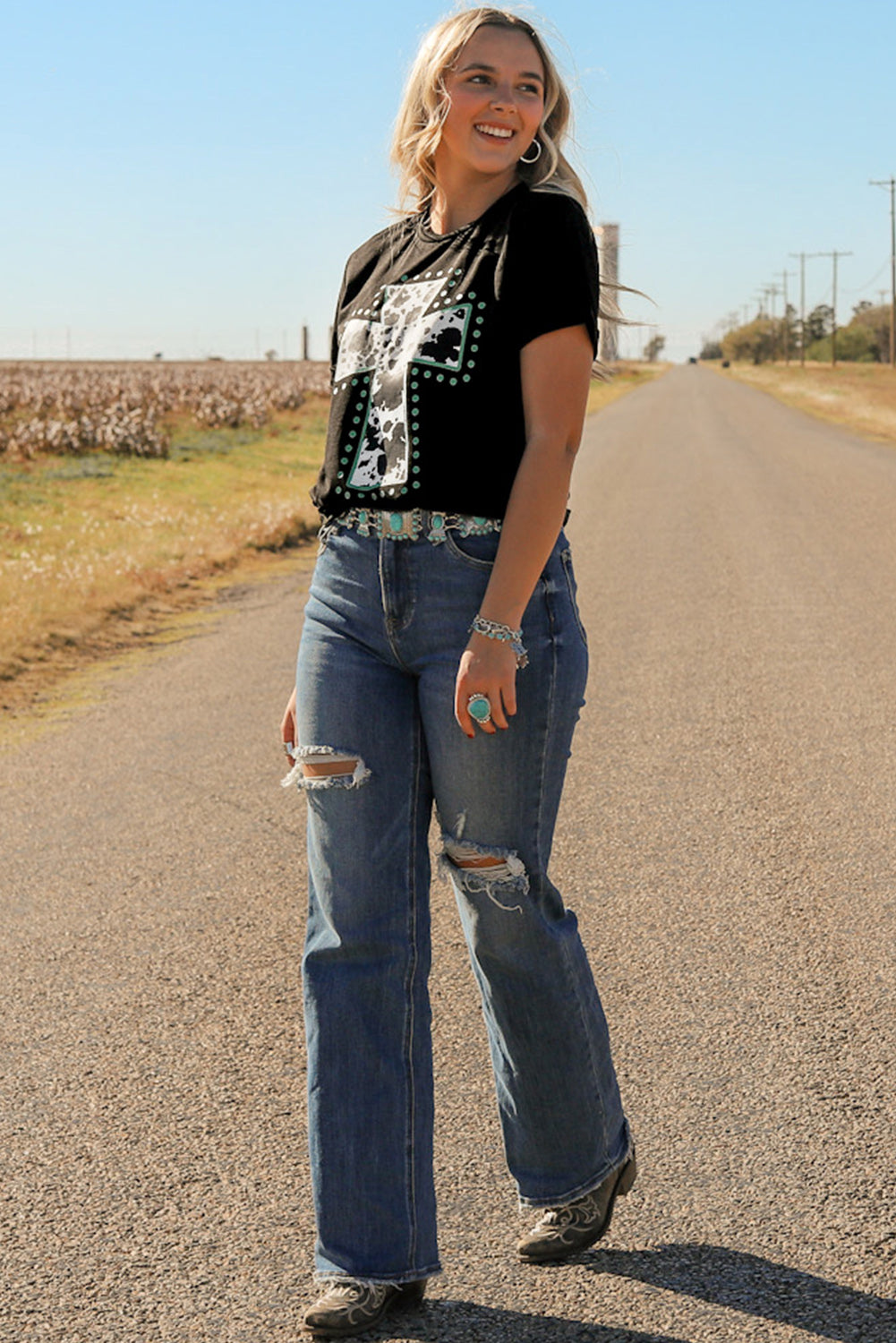 Women's Animal Print Cross Graphic-Print Tee
