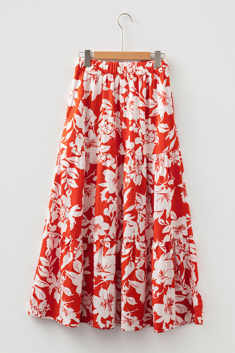 High Western Split Floral Cowgirl Maxi Skirt in Red