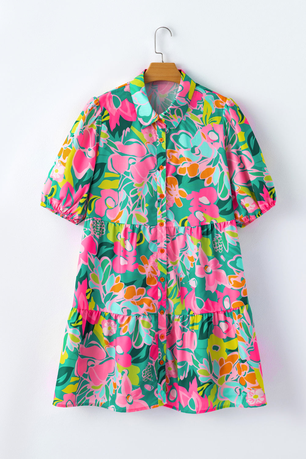 Women's Shirt Dress Featuring Plus Floral-Print Layered