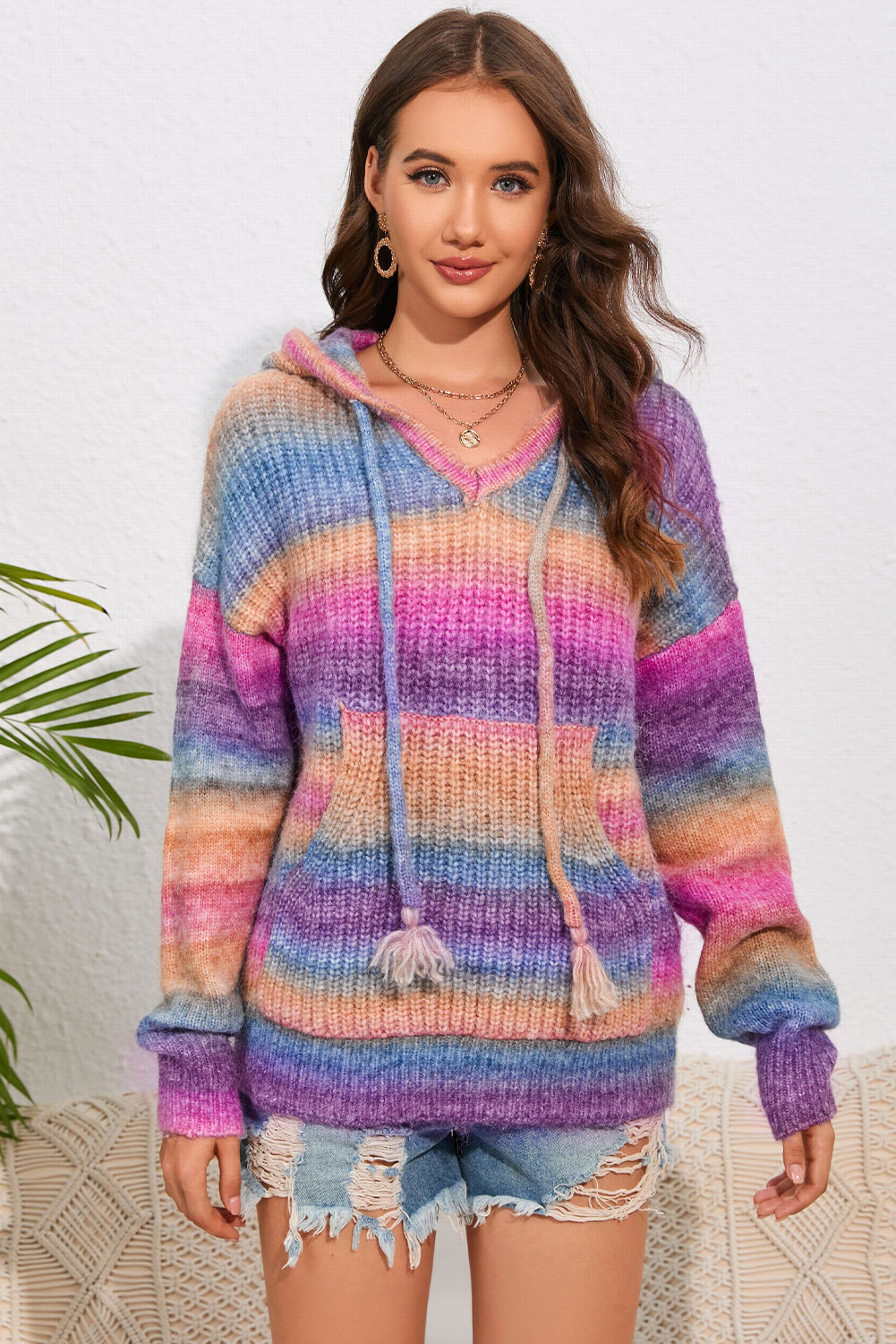 Hooded Sweater for Women Multicolor Pocket