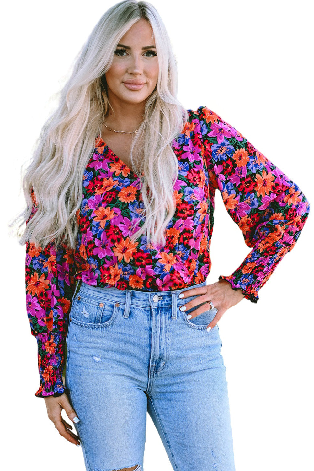 Women's Bodysuit with Wrap Long-Sleeve Floral-Print