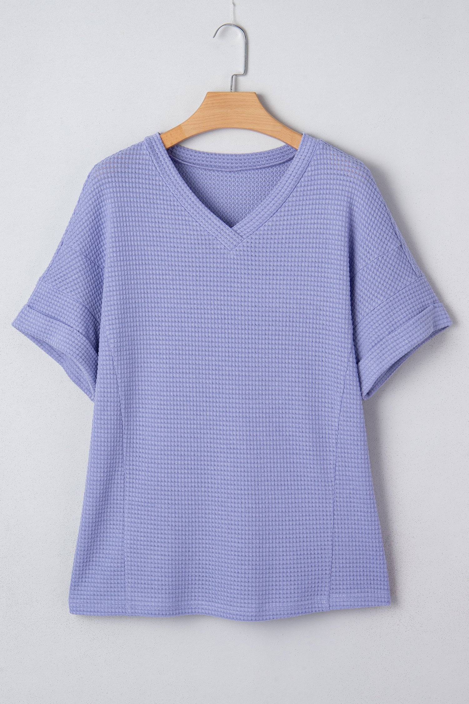 Waffle V-Neck Short-Sleeved Knit Top