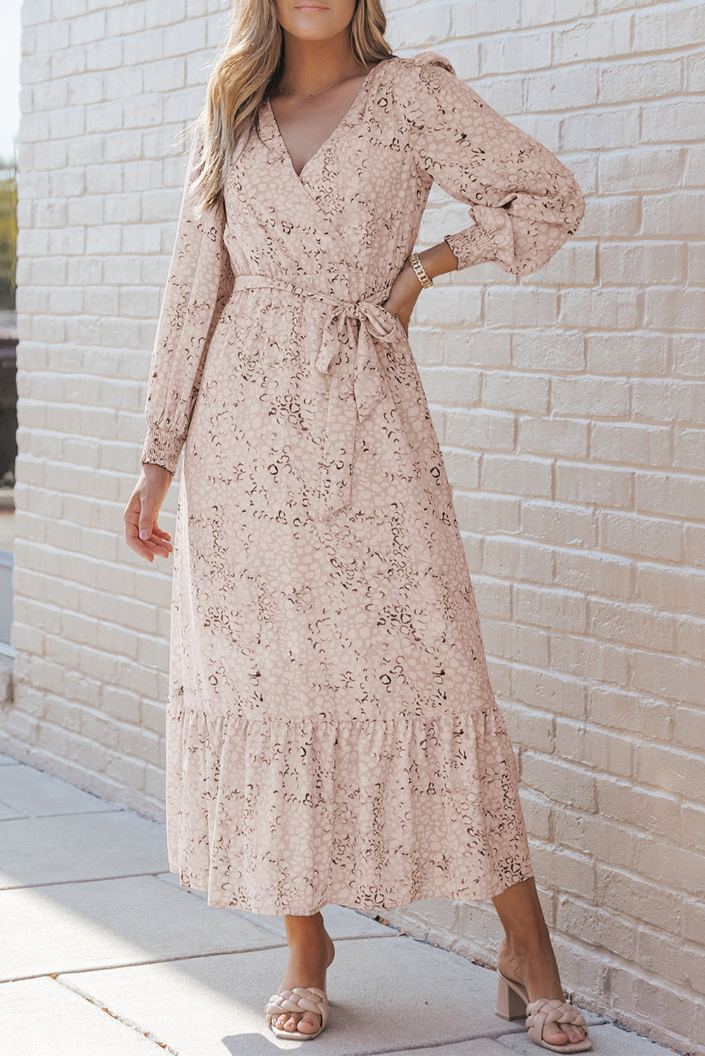 Maxi Dress for Women Surplice Bubble Sleeve
