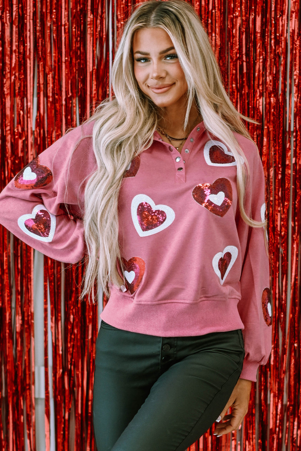 Women's Sweatshirt with Sequin Buttons Mineral-Washed
