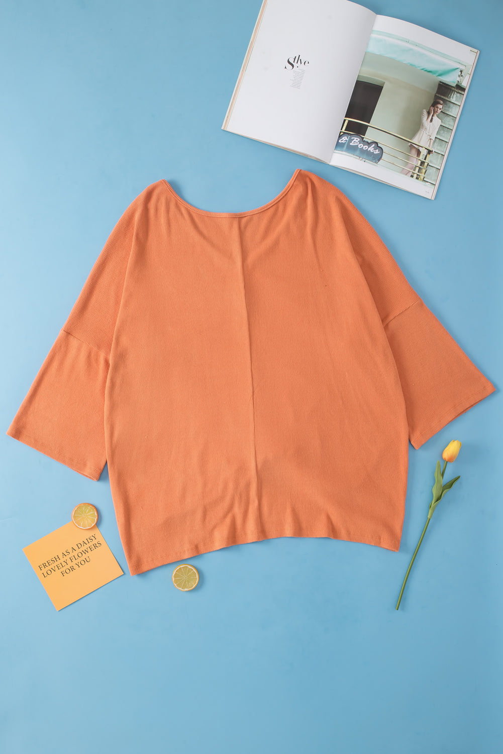 Women's Top Featuring Rib-Knitted Plus Size Twist Hem