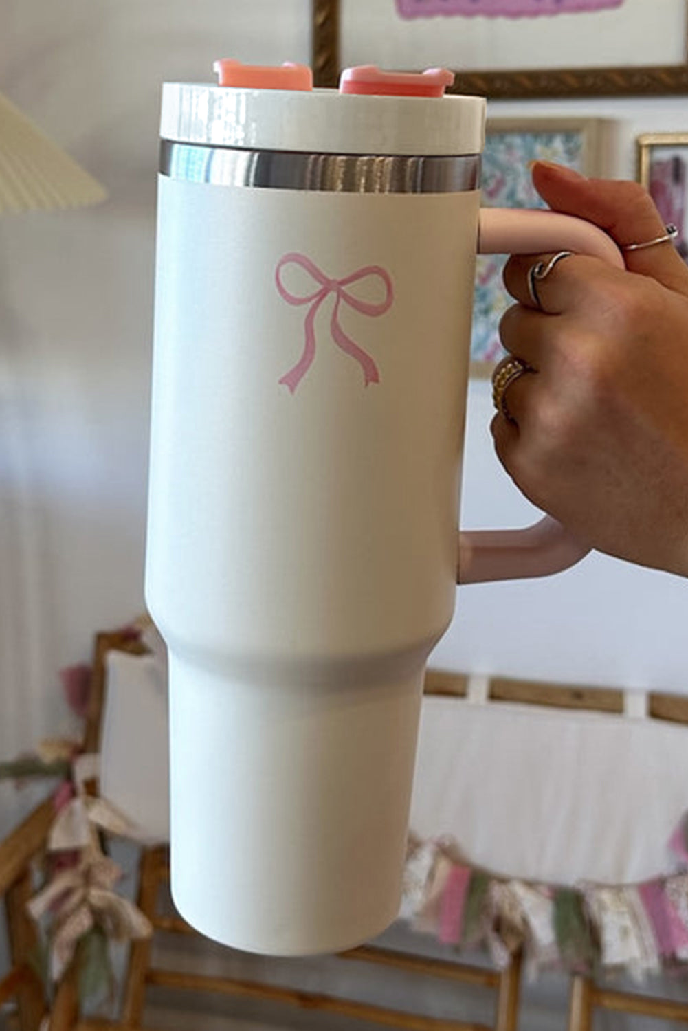 Colorblock Bow Knot Handle Tumbler 40Z