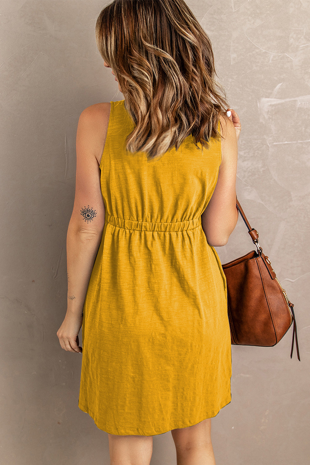 Women's Mini Dress with High-Rise Buttons Sleeveless