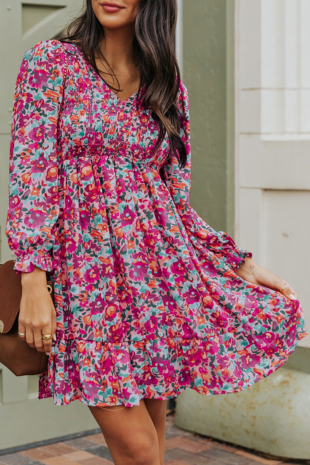Floral Dresses for Women Sleeve Shirred Puffy