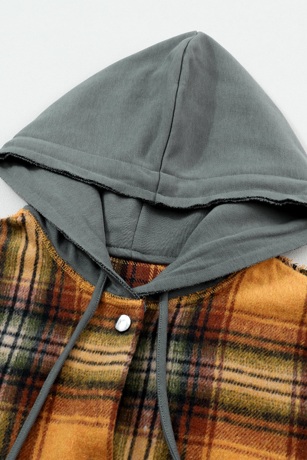 Women's Jacket with Plaid Hooded Frayed Snap
