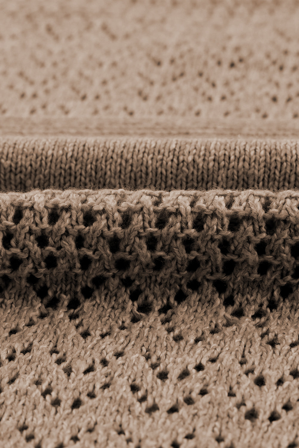 Camel Eyelet Pattern Detail V Neck Drop Shoulder Sweater