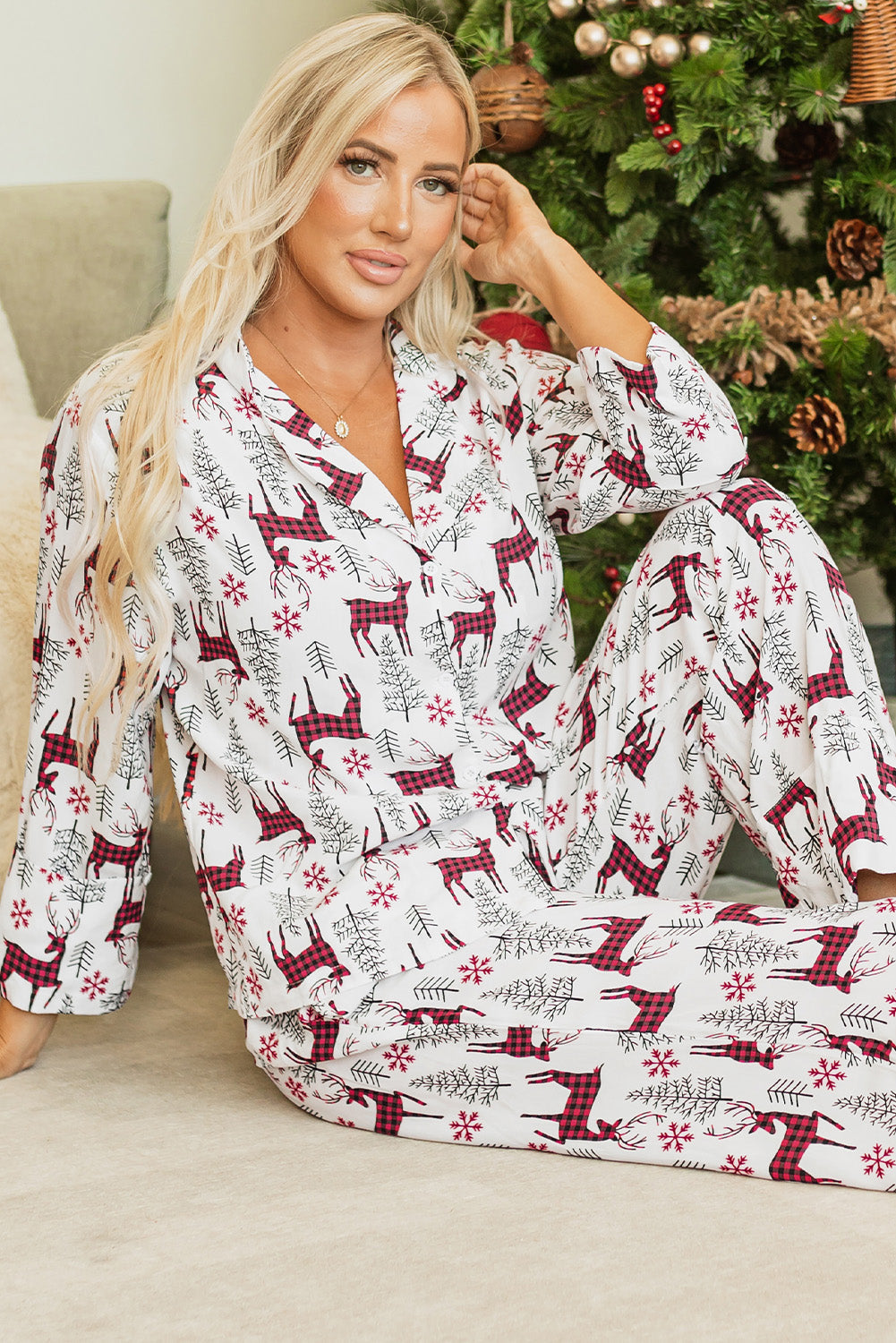 Christmas and Printed Shirt Pants Pajama Set