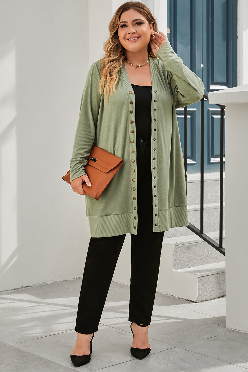 Knit Cardigan for Women Snap Plus Size