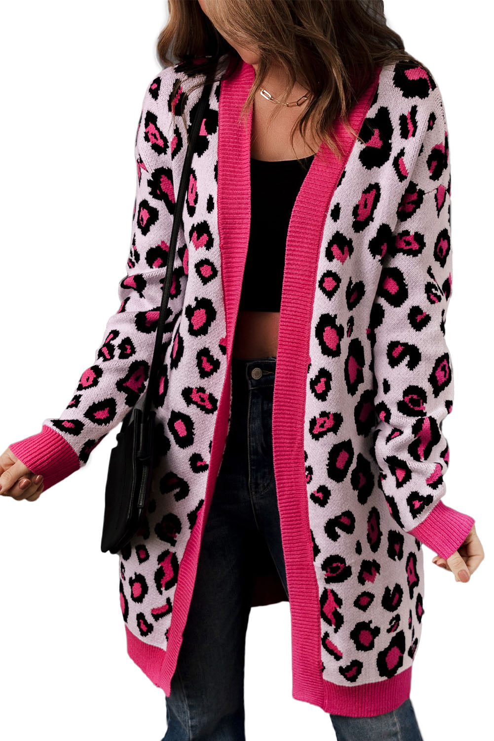 Women's Long Cardigan Featuring Rib-Knitted Trim Knitted