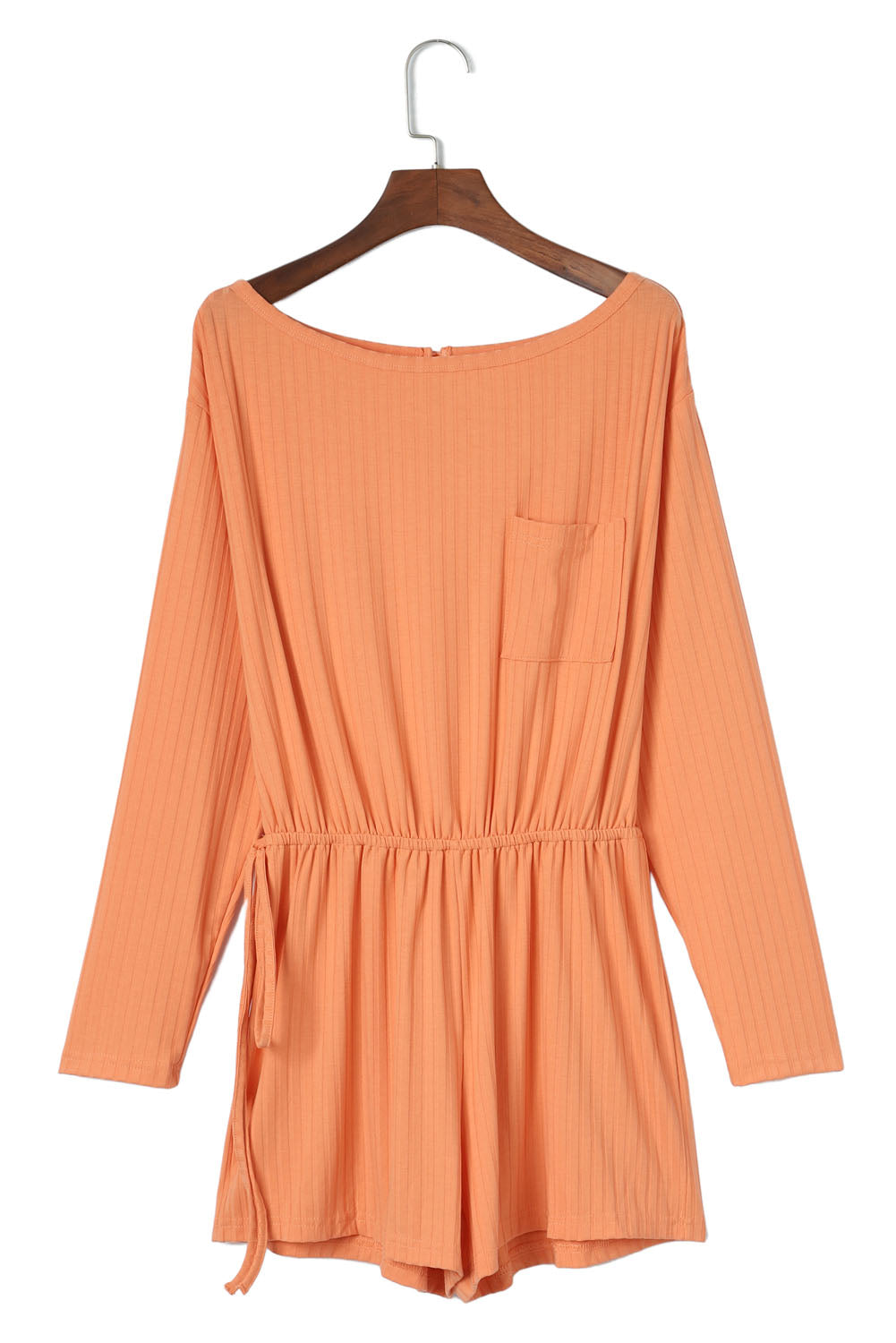 Women's Romper Featuring Long-Sleeve Rib-Knitted Drawcord Waist