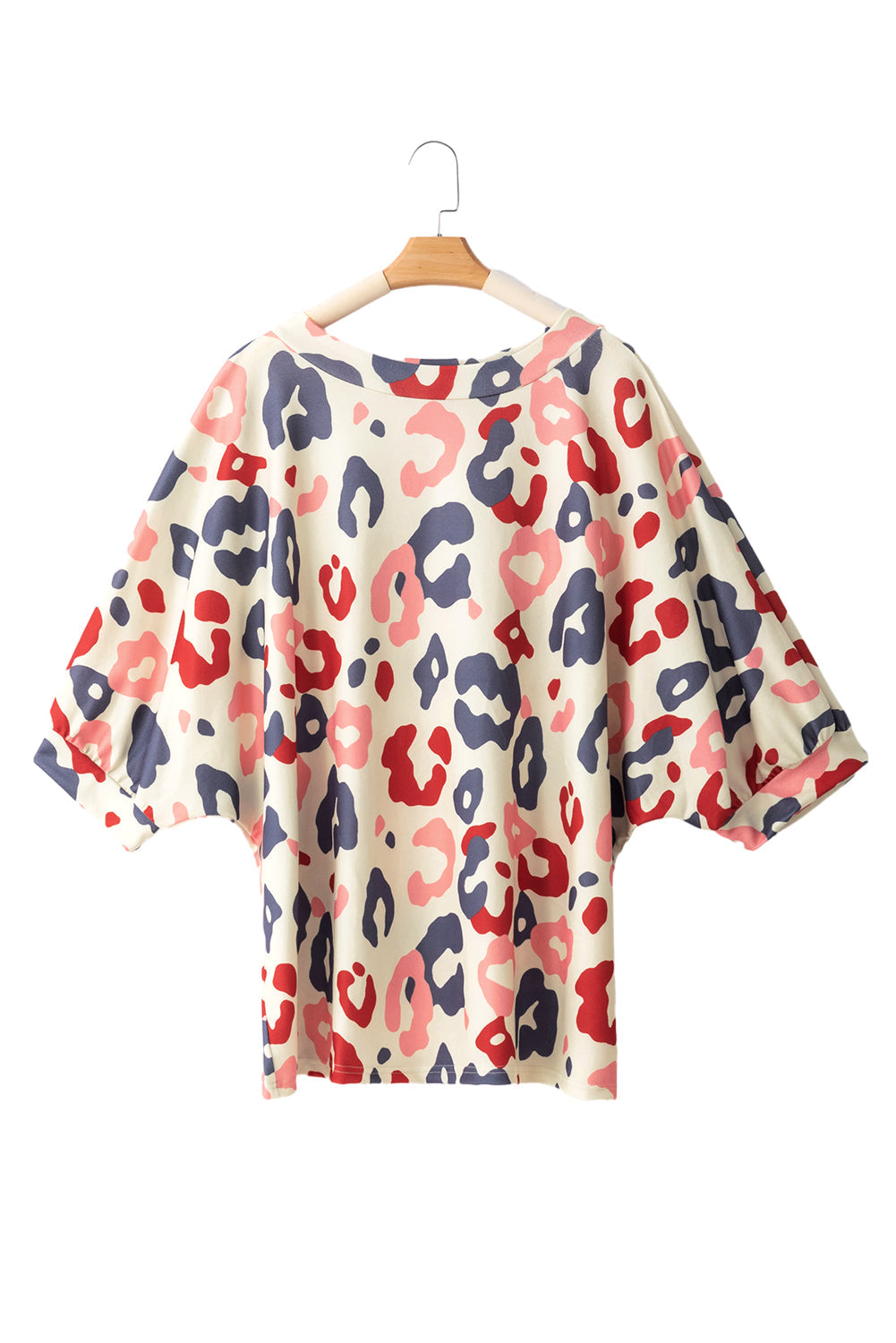 Blouse for Women Leopard-Print Batwing Sleeve Plus