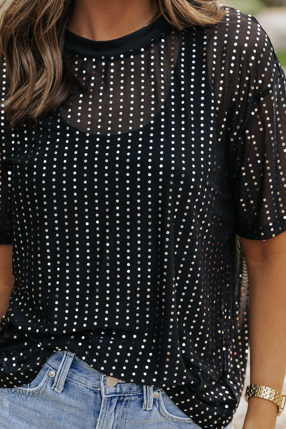 Women's T-shirt with Dropped-Shoulder Semi-Sheer