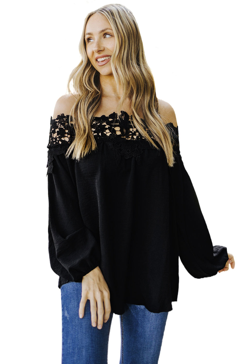 Top for Women Off The Shoulder Blooming Lace-Trimmed