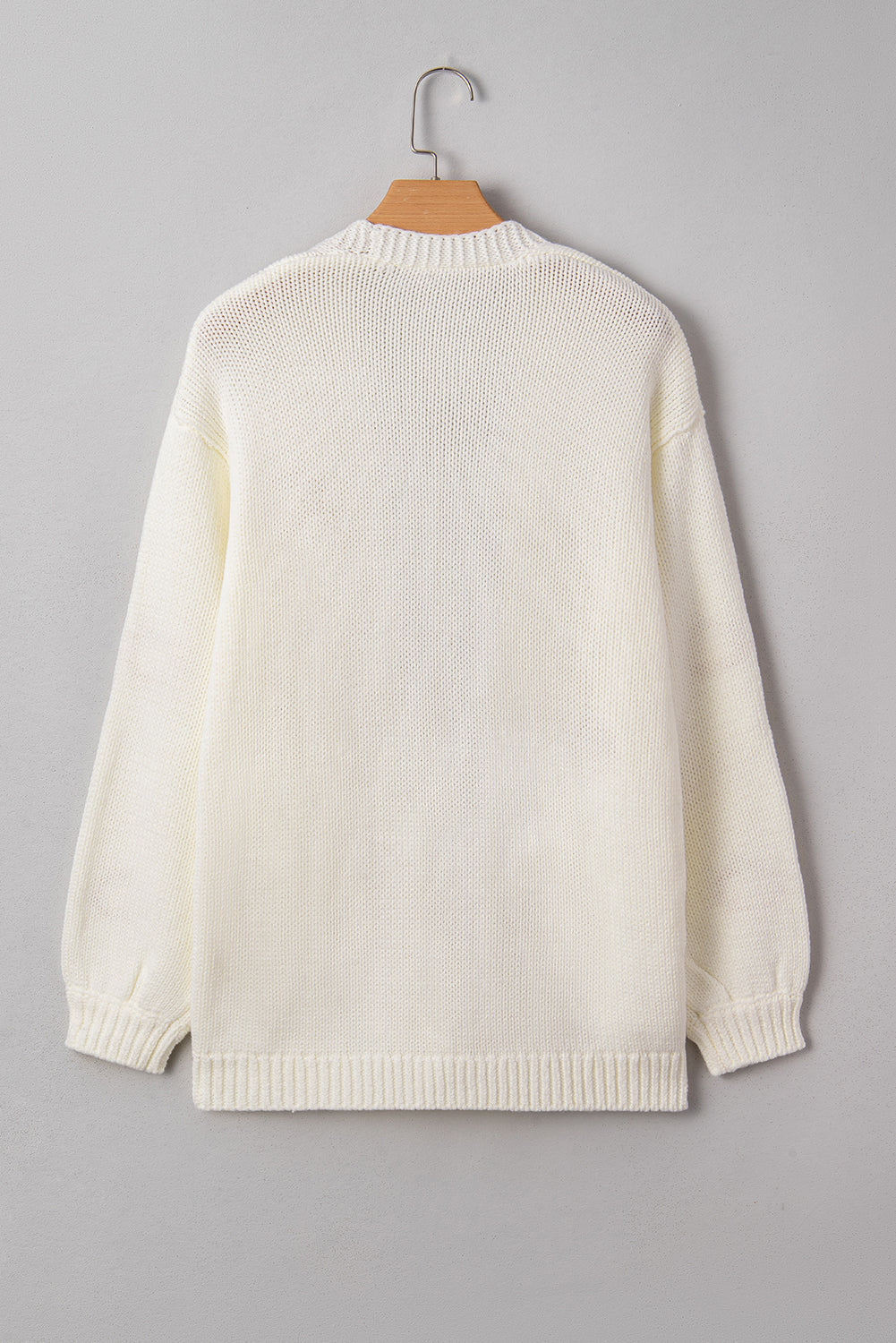 Pumpkin Print Open-Front Drop-Shoulder Midi Cardigan in White