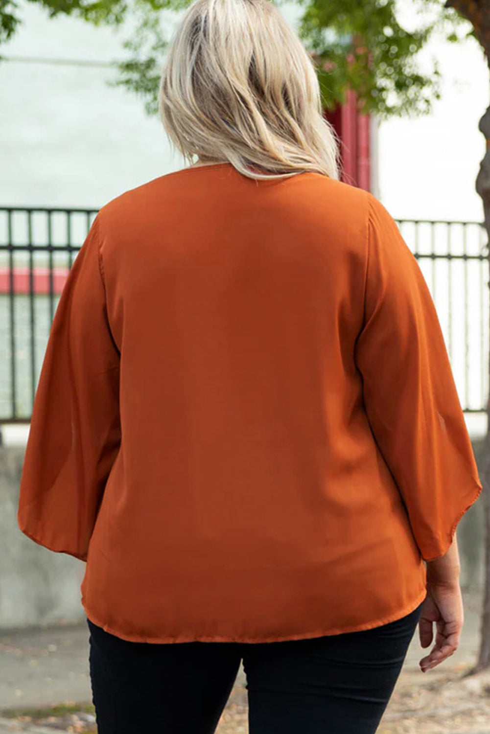Women's Blouse Featuring Solid Ruffle-Trimmed Sleeve Plus Size